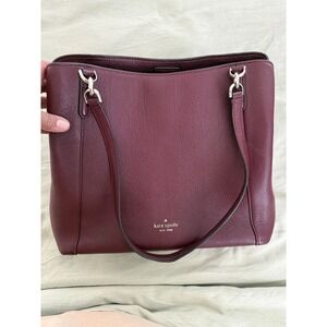 Kate Spade New York Burgundy Pebbled Leather Shoulder Tote Zip‎ Top
